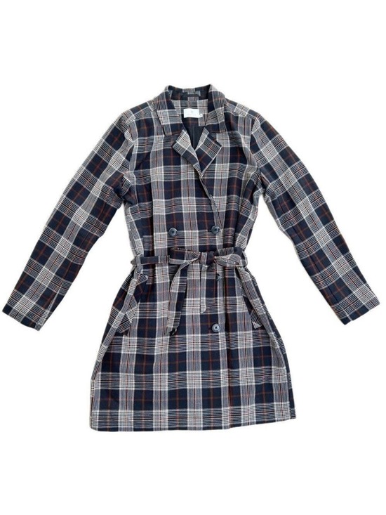 Kaffe Jackets & Blazers - Kaffe Plaid Lightweight Navy, Brown, Cream Fall Jacket - Size 34EU (XS)